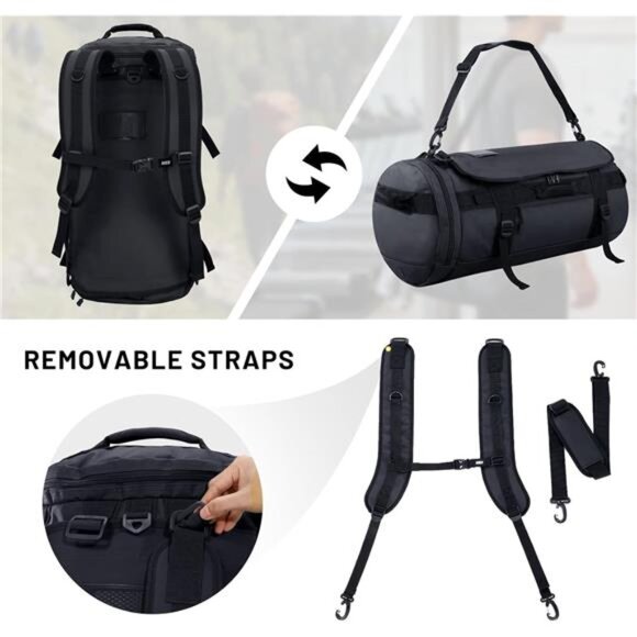 Large Duffel Backpack Sports Gym Bag 45L Water Resistant Travel Bag With Shoe Co - Picture 2 of 7